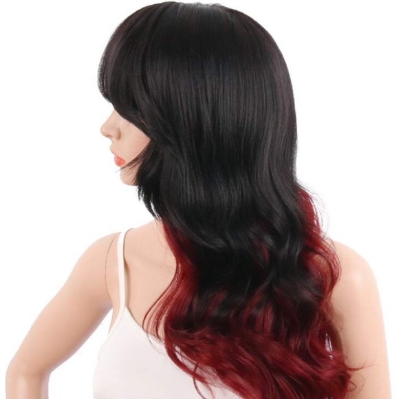 - Asia 24” RED OMBRÉ  BANG SIDE PART CURLY Wig - Picture 7 of 7